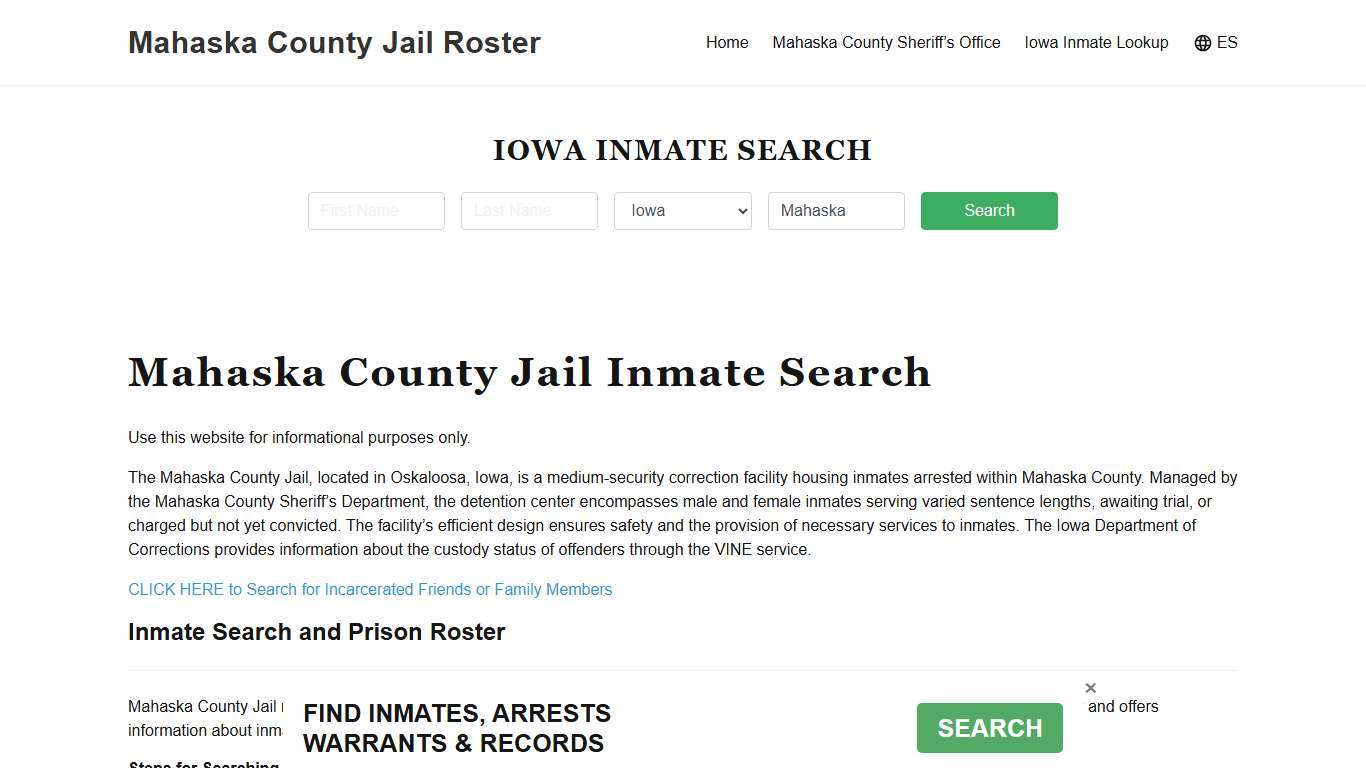 Mahaska County Jail Roster Lookup, IA, Inmate Search